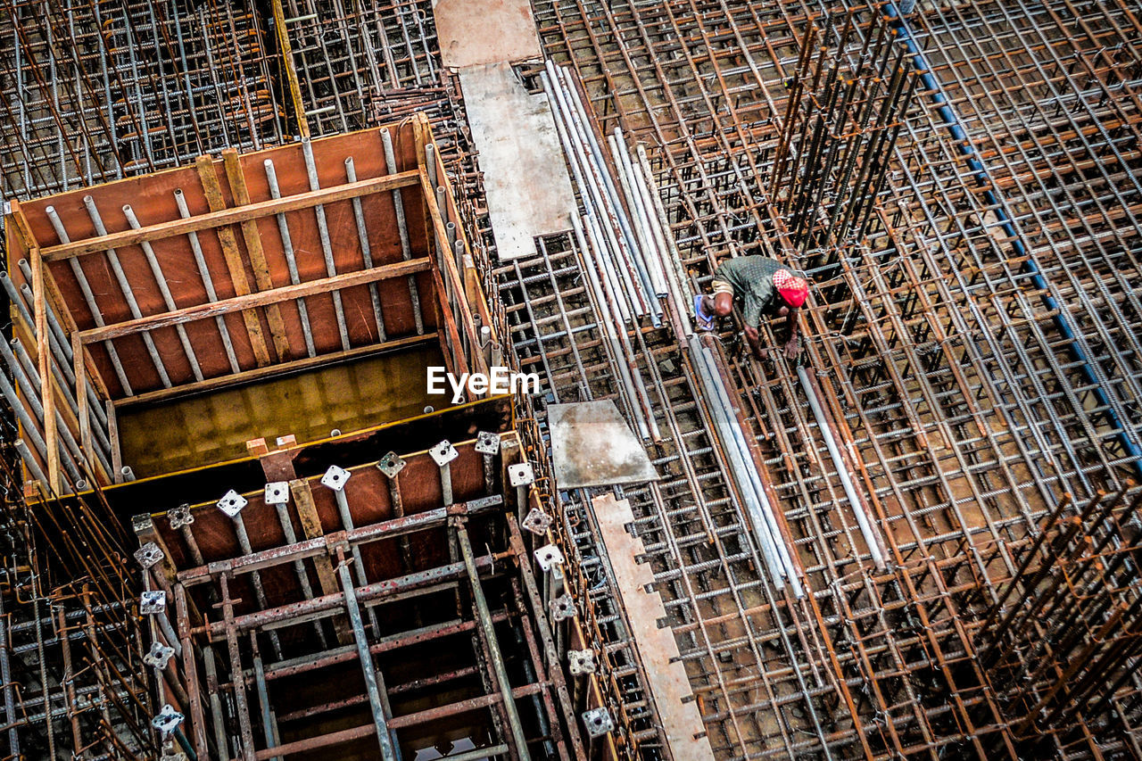 High angle view of worker at construction site