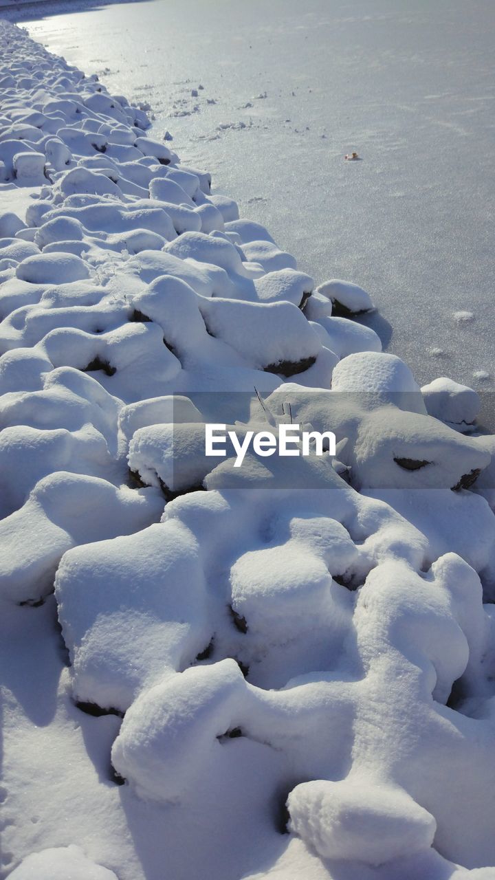 HIGH ANGLE VIEW OF FROZEN BEACH