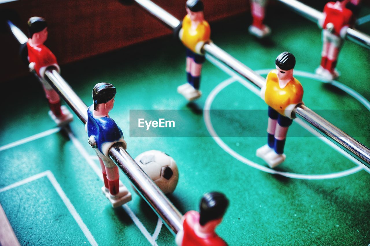 High angle view of foosball 