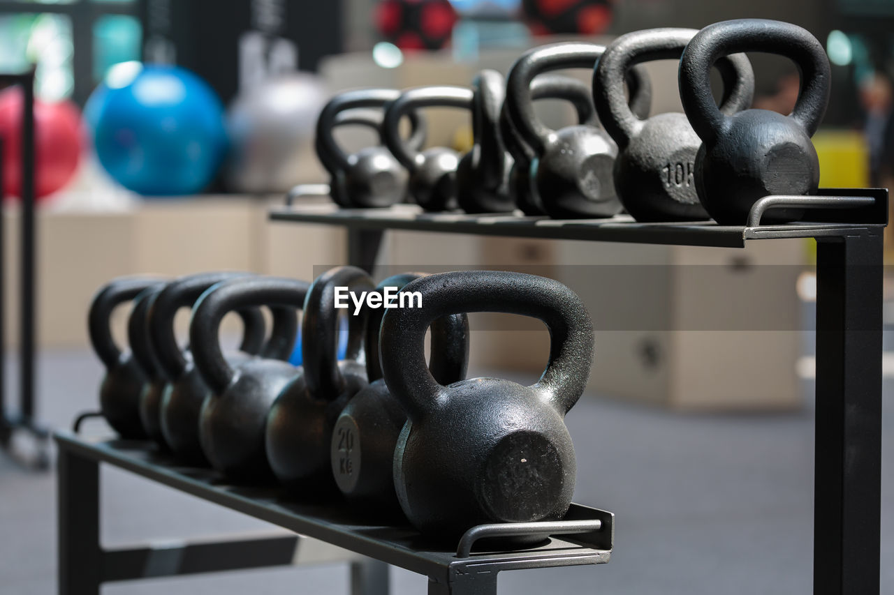 Close- up of kettle bell at gym