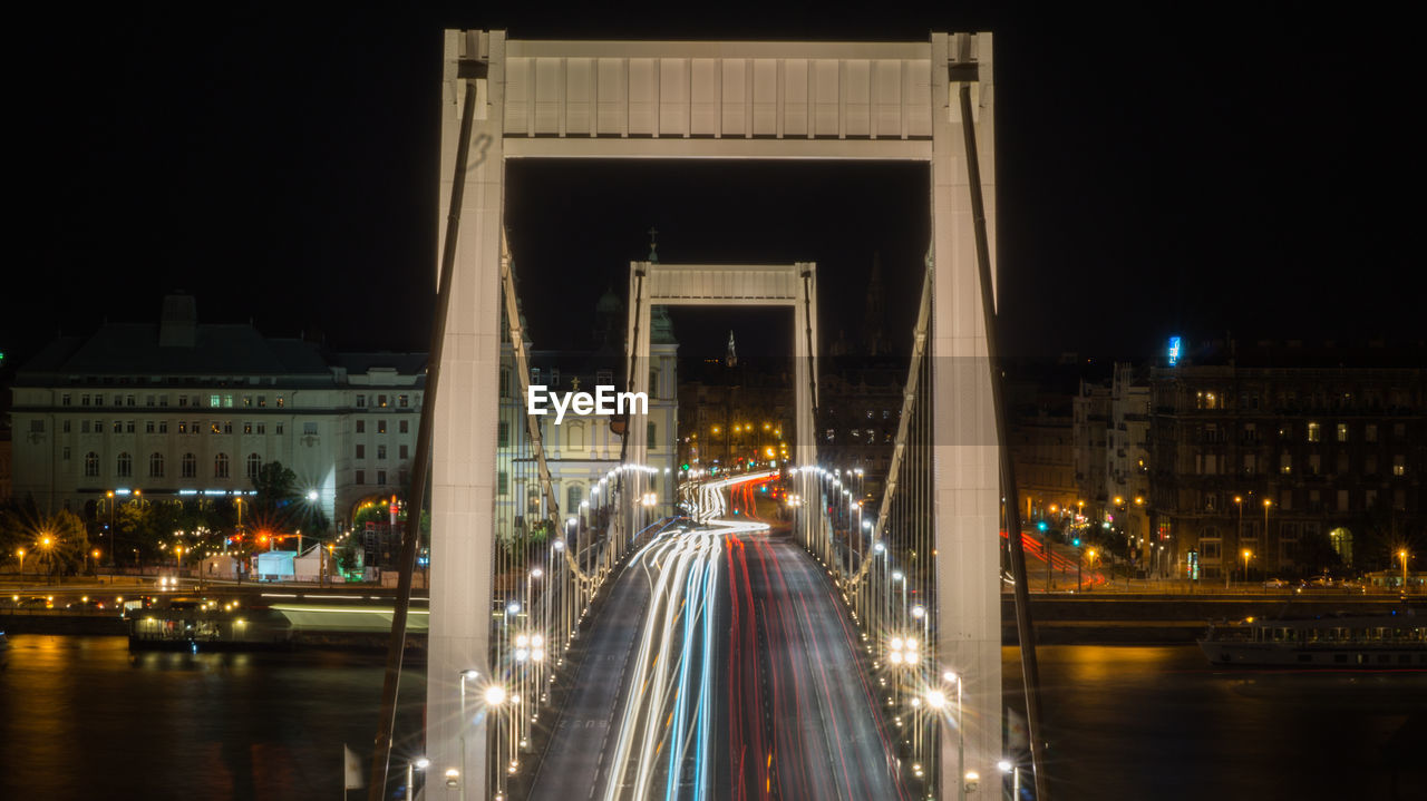 High angle view of illuminated elisabeth bridge during night