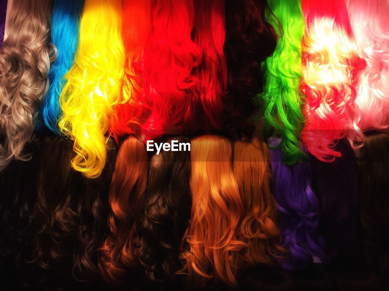 Colorful wigs for sale in store