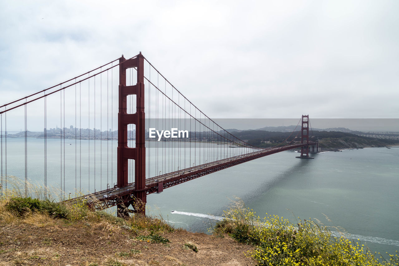 VIEW OF SUSPENSION BRIDGE AGAINST SKY