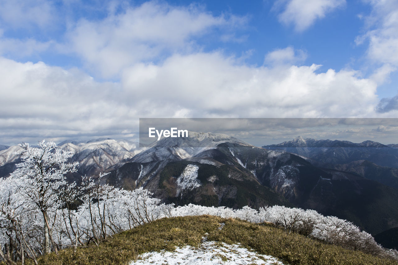 Scenic view of snowcapped mountains against sky