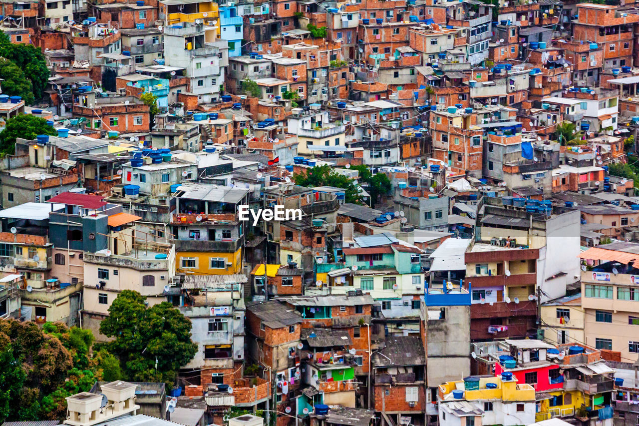 High angle view of buildings in city