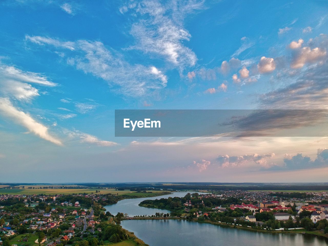 High angle view of bay against sky