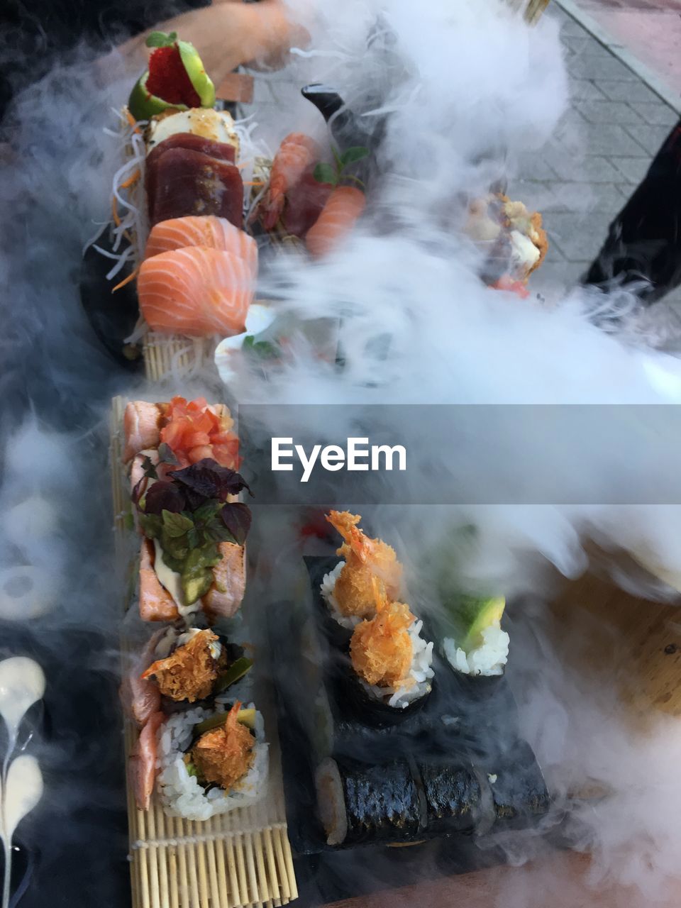 Sushi in smoke