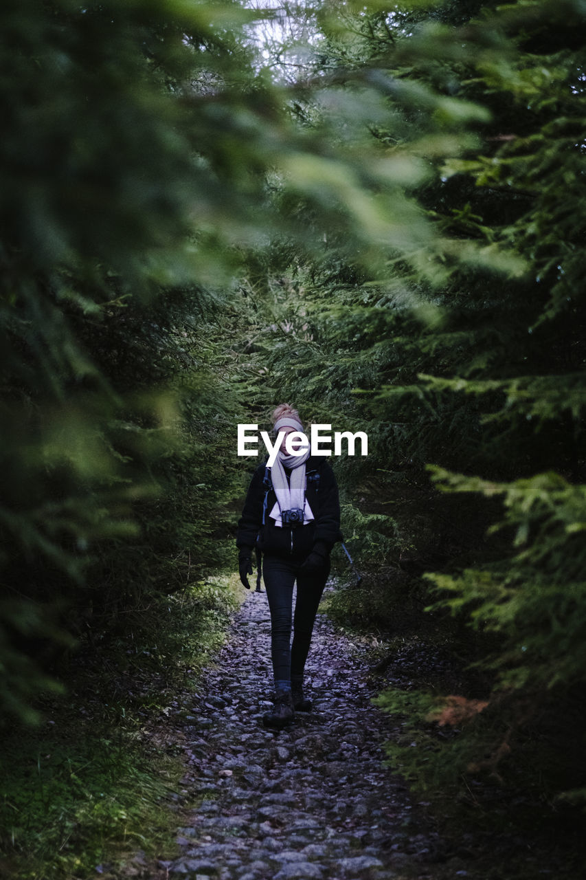 Full length of woman standing in forest