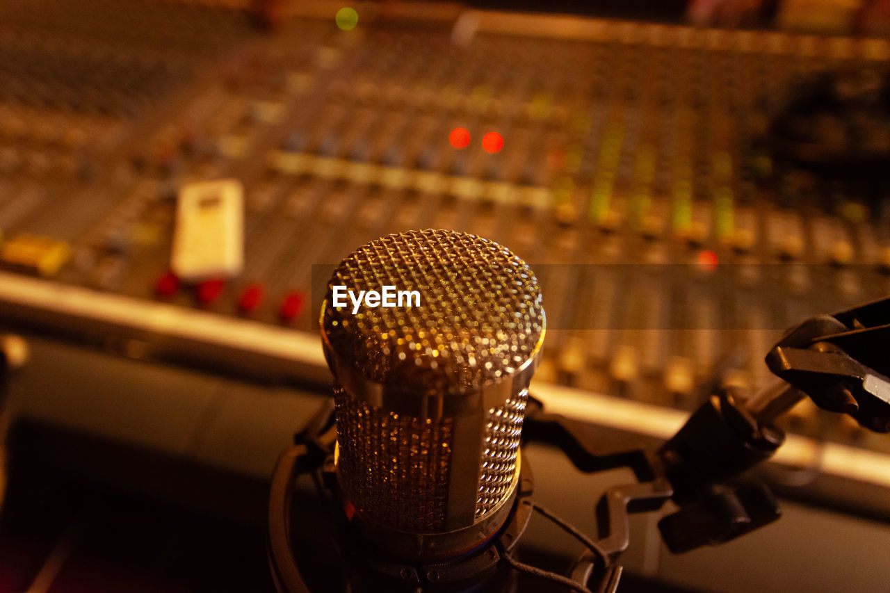 close-up of microphone in studio