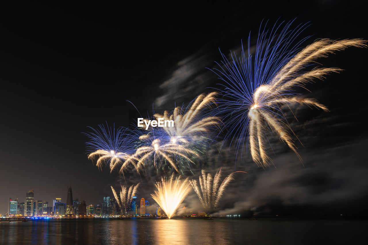 Beautiful fireworks in the doha corniche, qatar.