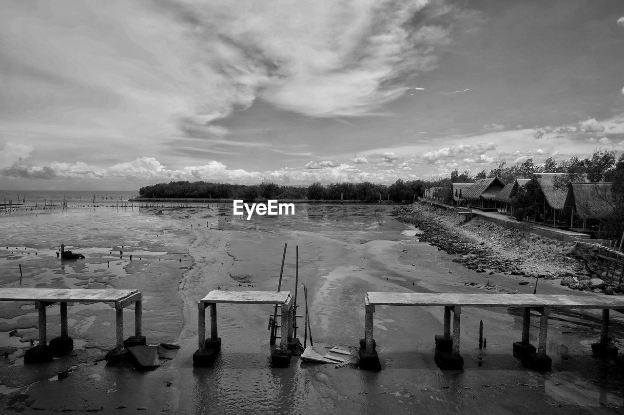 PANORAMIC VIEW OF EMPTY LAKE AGAINST SKY