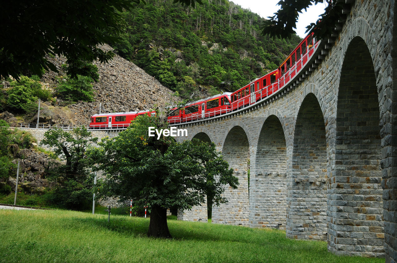 ARCH BRIDGE AMIDST TREES AND MOUNTAINS