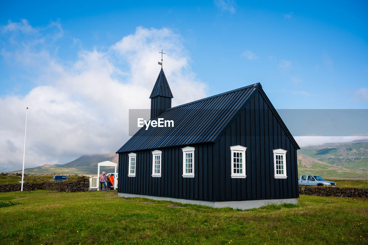 View of the famouse budir black church in iceland