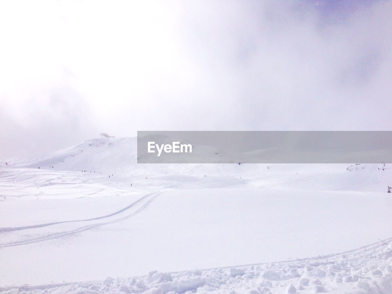 Snow covered landscape against sky