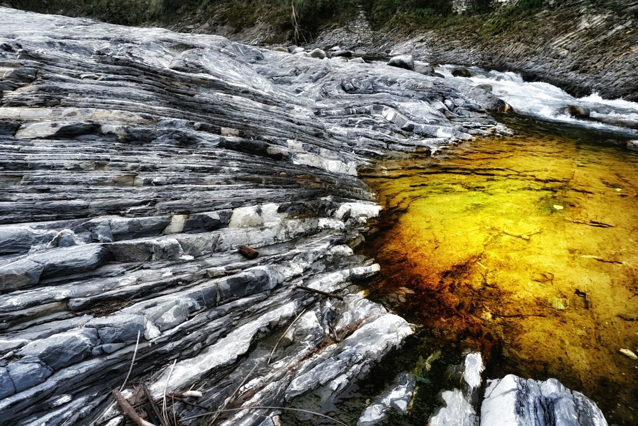 Scenic view of stream passing through mountain