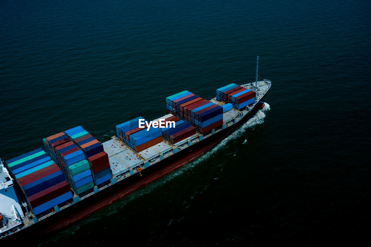 Container ship sailing the ocean, business cargo logistics service and transportation 