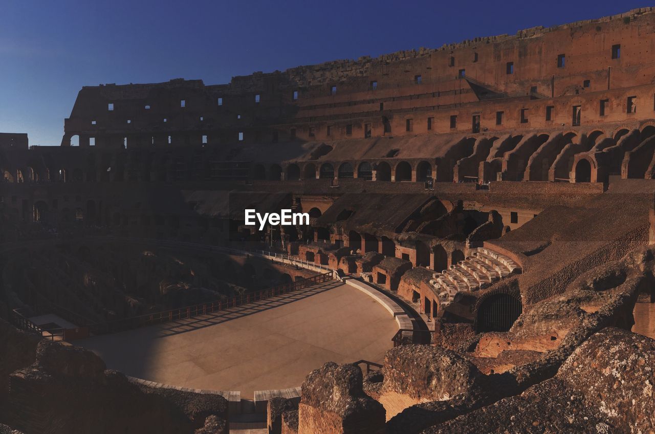 High angle view of amphitheater against sky during sunset