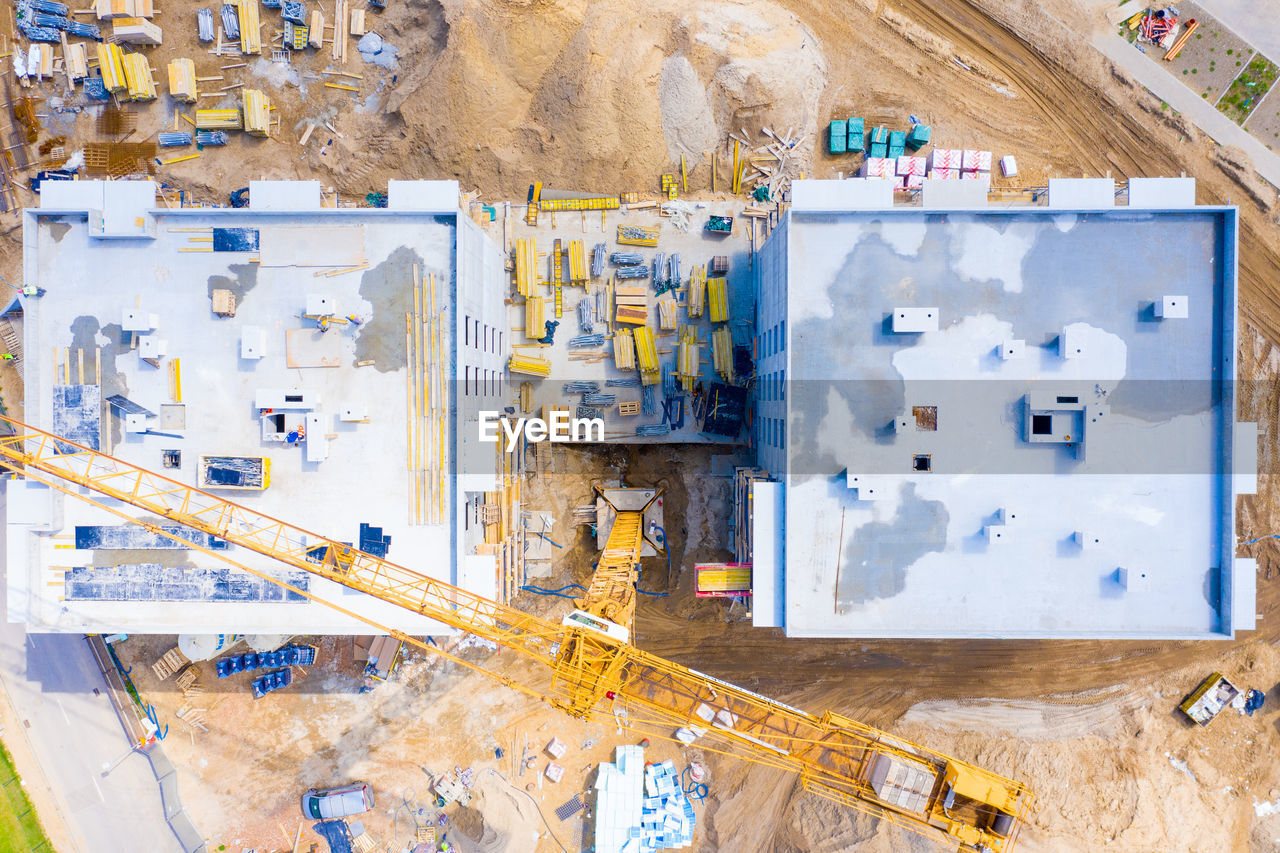 high angle view of work tools on table