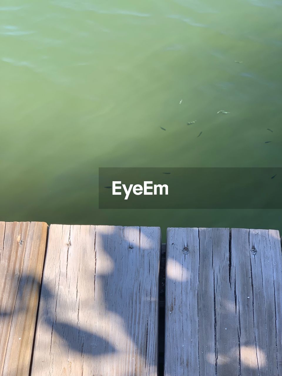 HIGH ANGLE VIEW OF WOODEN PIER ON LAKE