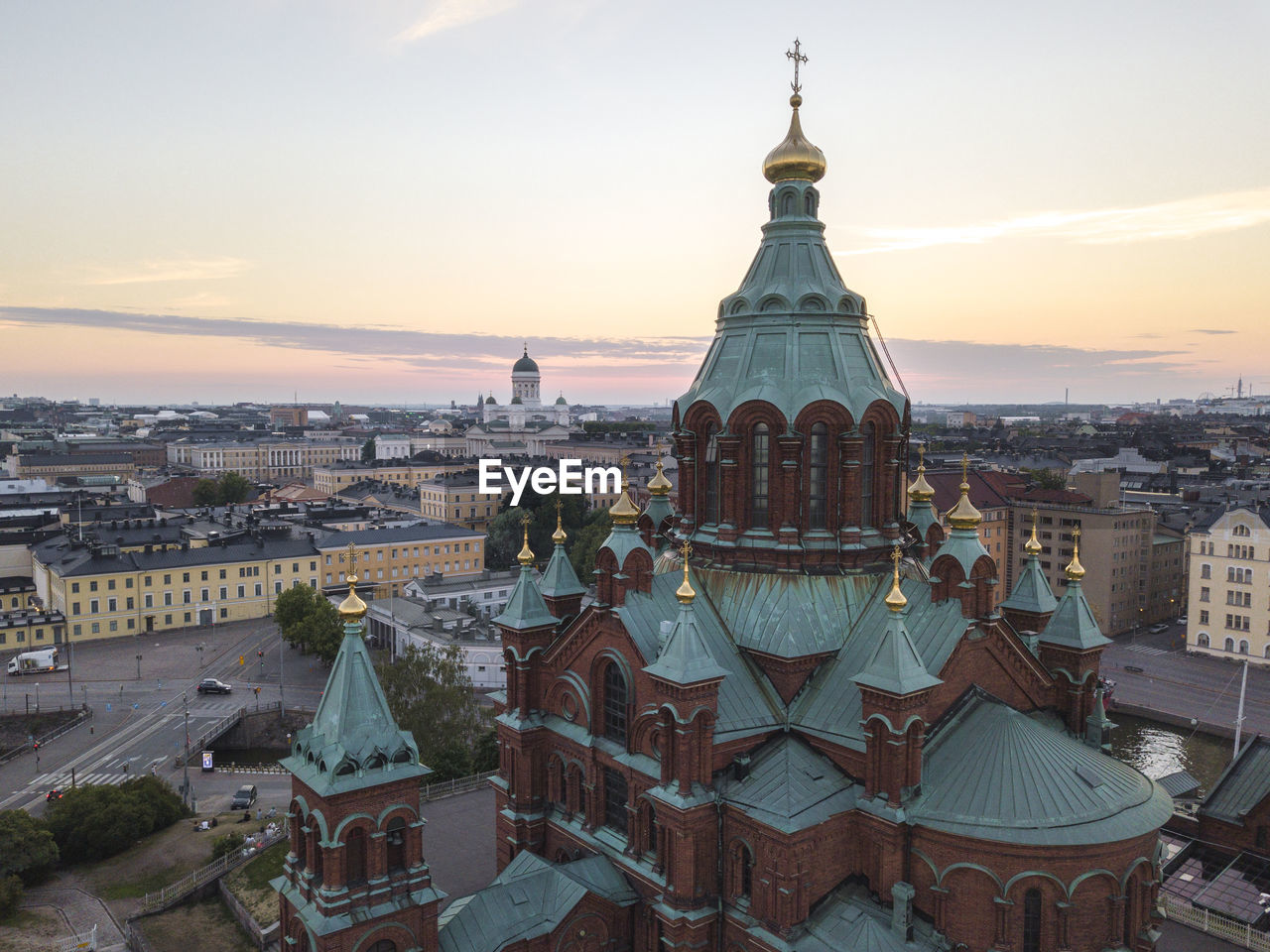 A view to the 2 churches in helsinki finland.