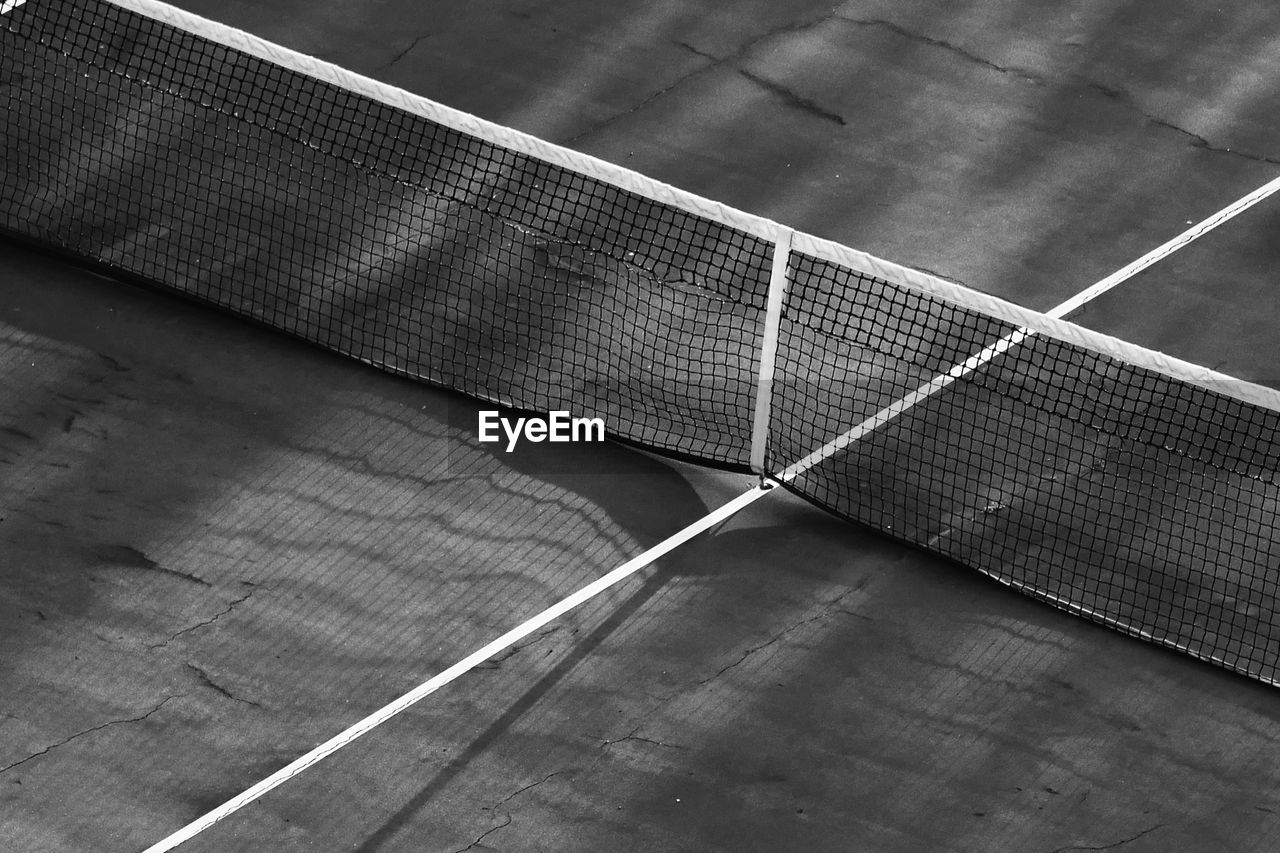 High angle view of net on tennis court