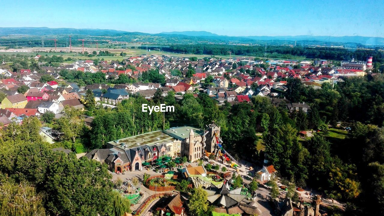 High angle view of townscape against sky