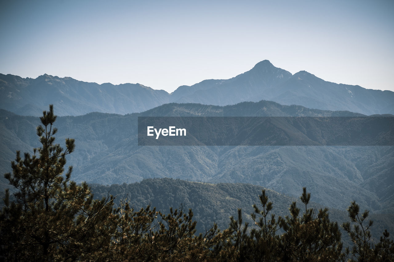 Scenic view of mountains against clear sky