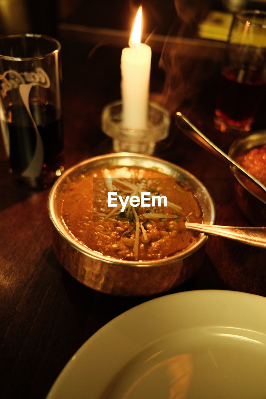 Close-up of indian food served on table