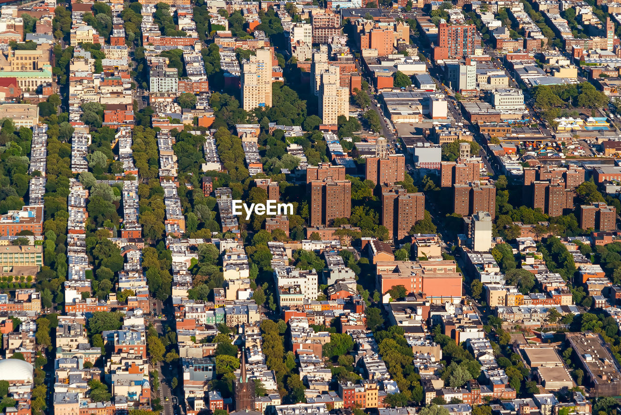 High angle view of buildings in city