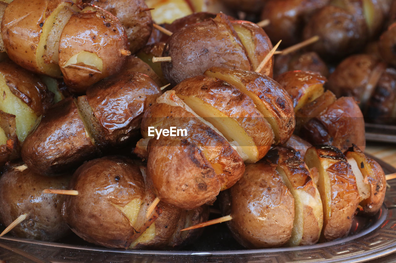 Close-up of baked potatoes