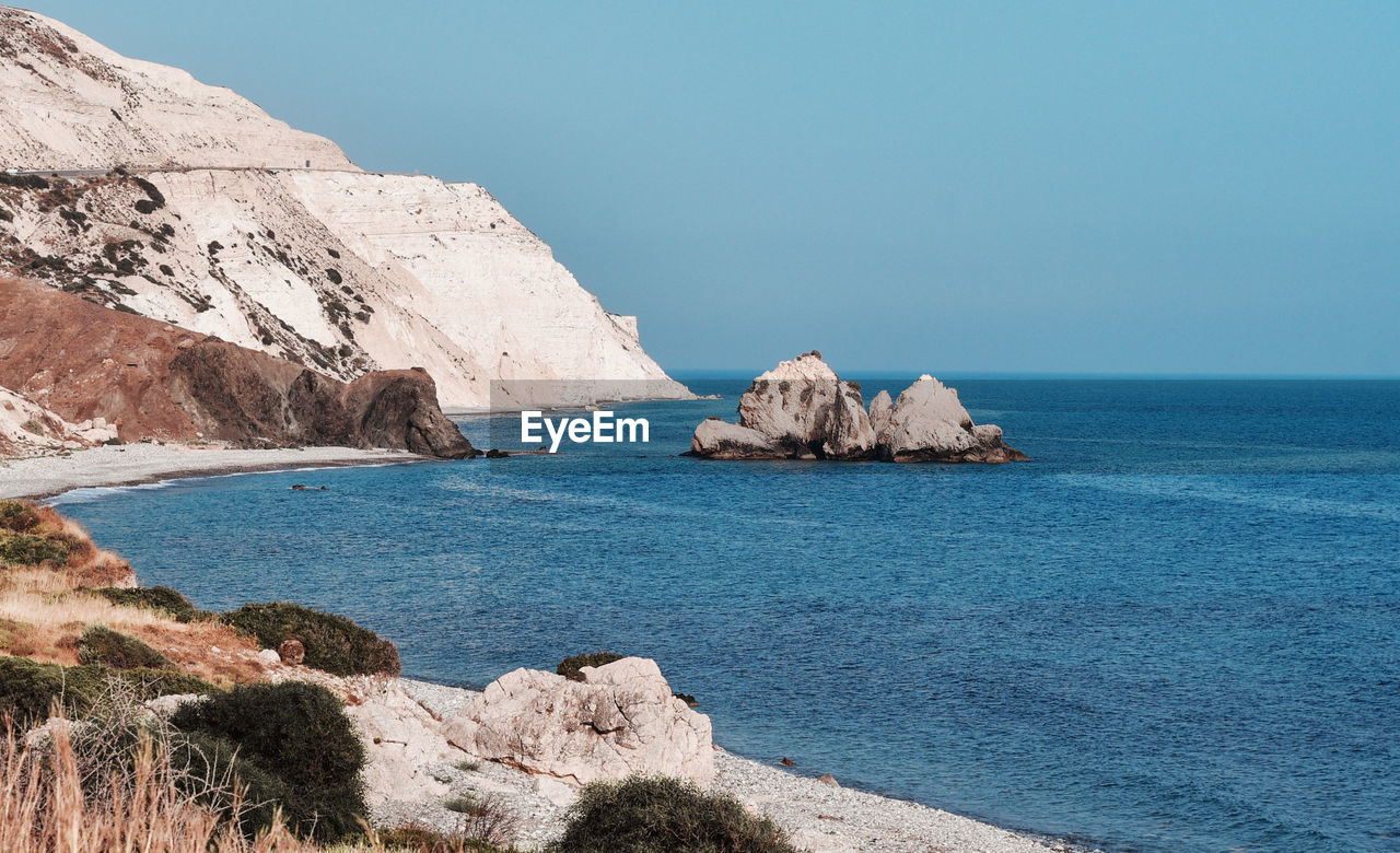 Scenic view of sea against clear sky