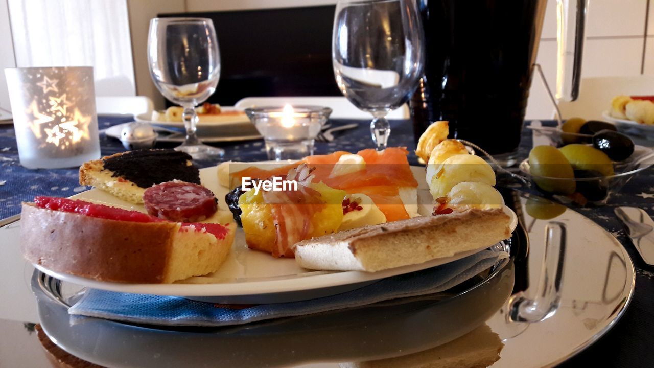 Close-up of food in plate on restaurant table