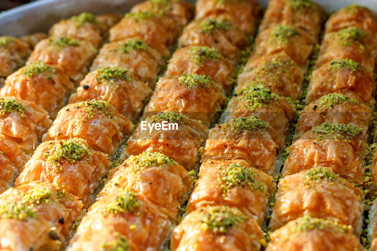 Traditional turkish dessert baklava on a tray