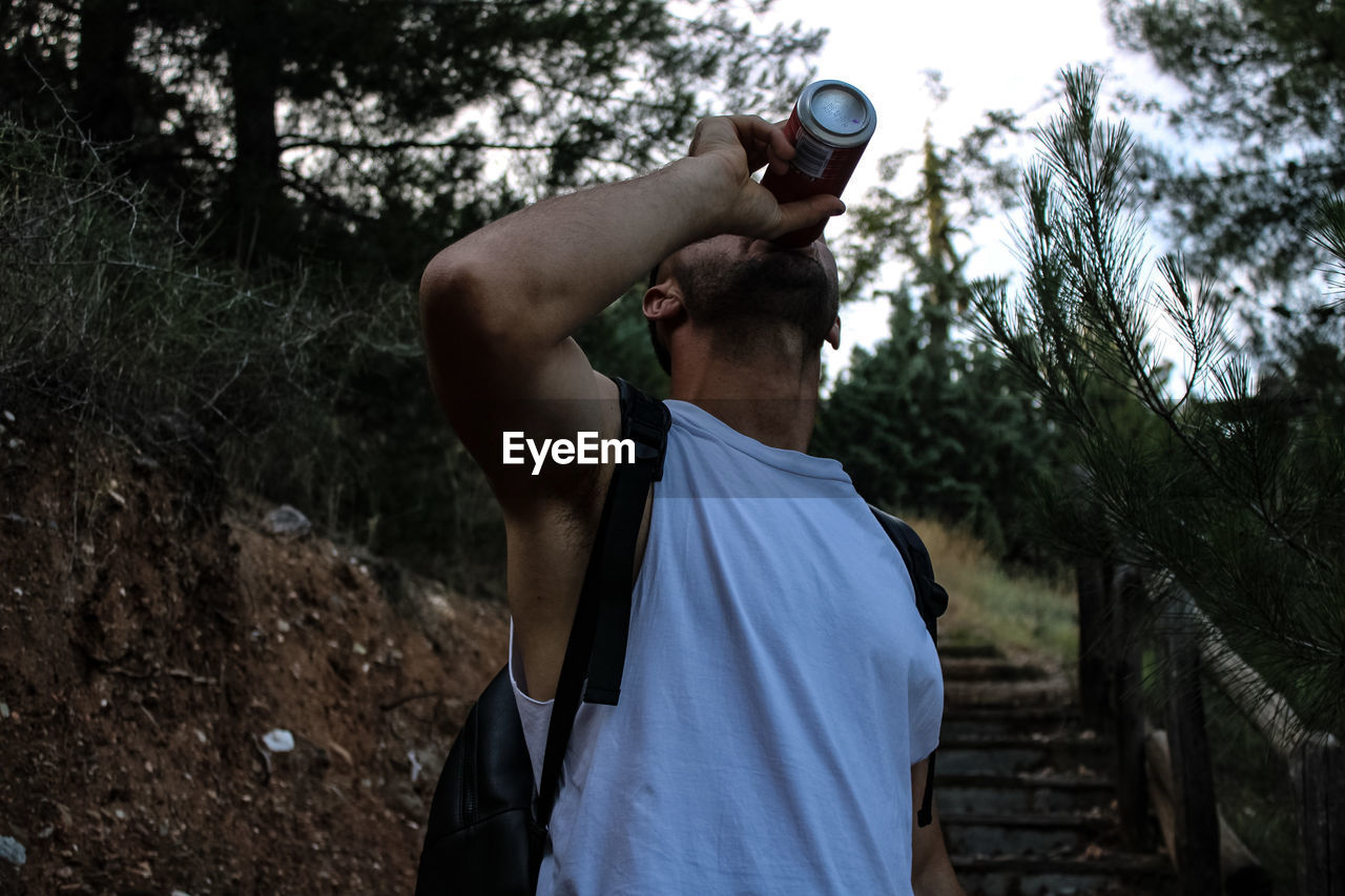 Rear view of man during hiking 