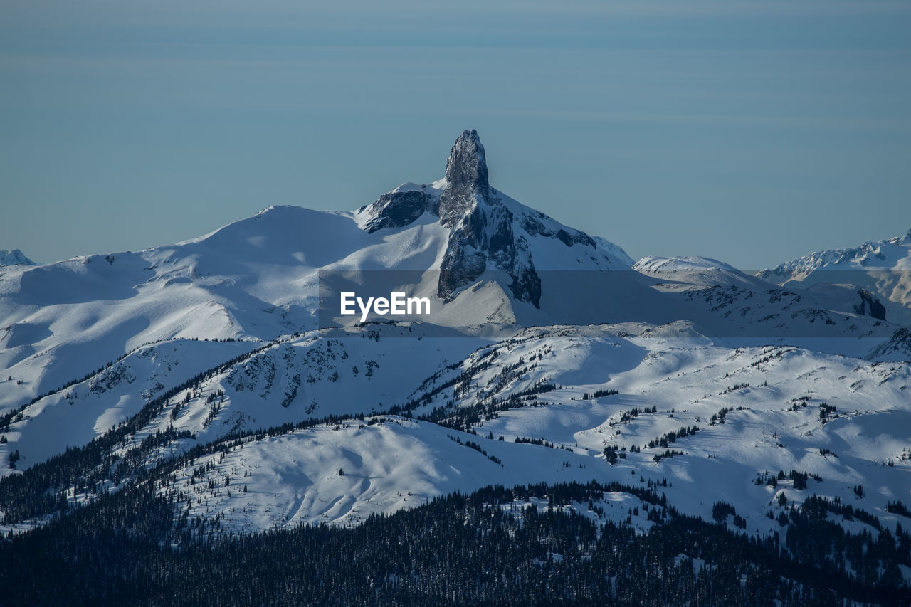 Coast mountainscape of black tusk in winter