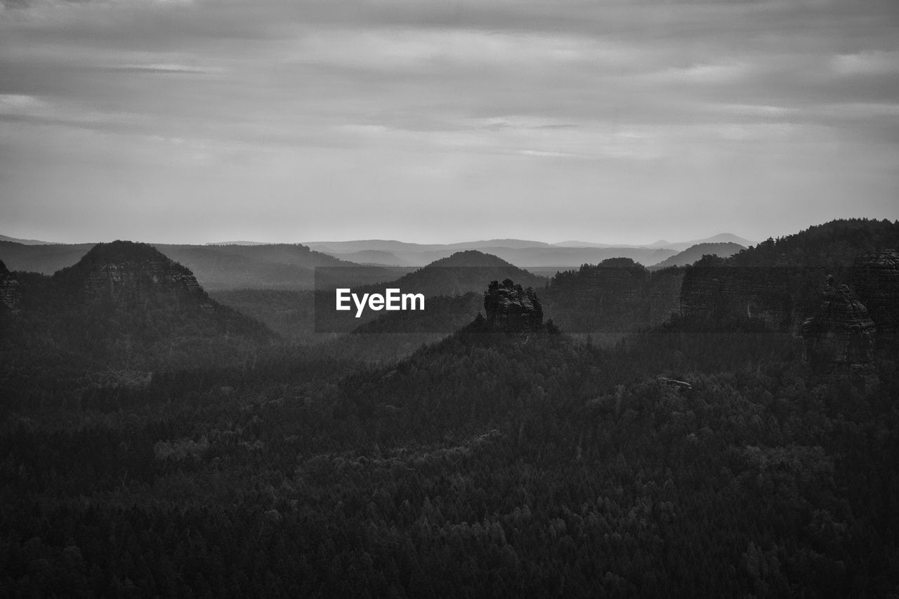 Scenic view of mountains against sky.  saxon switzerland.