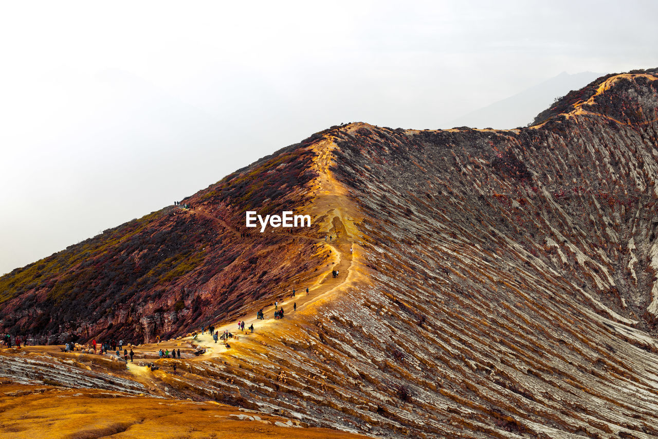 Aerial view of volcanic mountain against sky