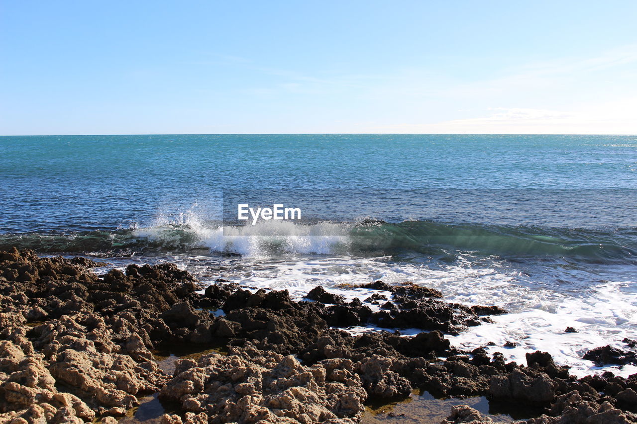 Scenic view of sea against clear sky