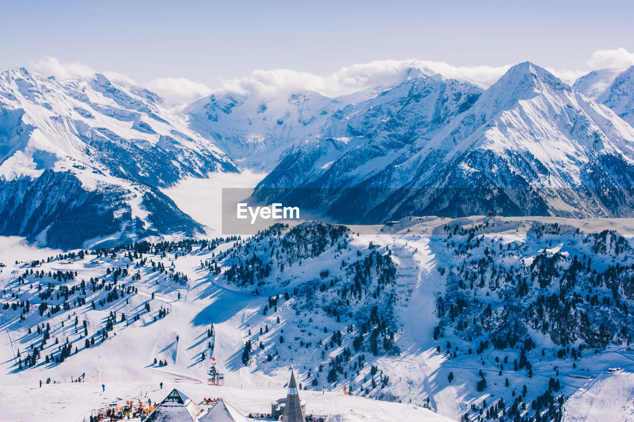 Scenic view of snowcapped mountains