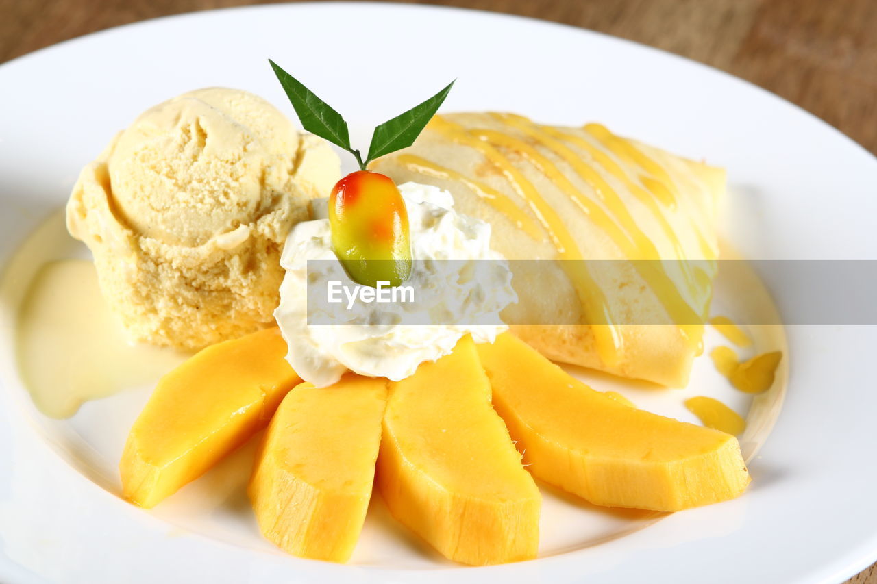 CLOSE-UP OF DESSERT SERVED IN PLATE