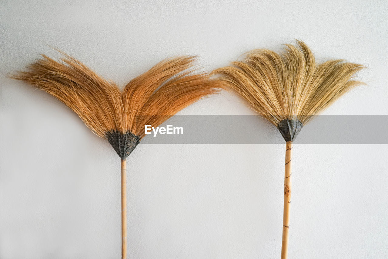 Close up of broom against white background