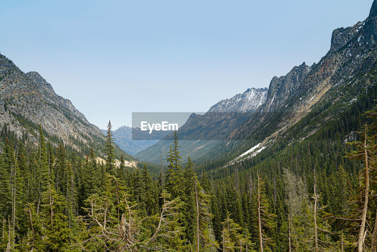 Scenic view of mountains against clear sky