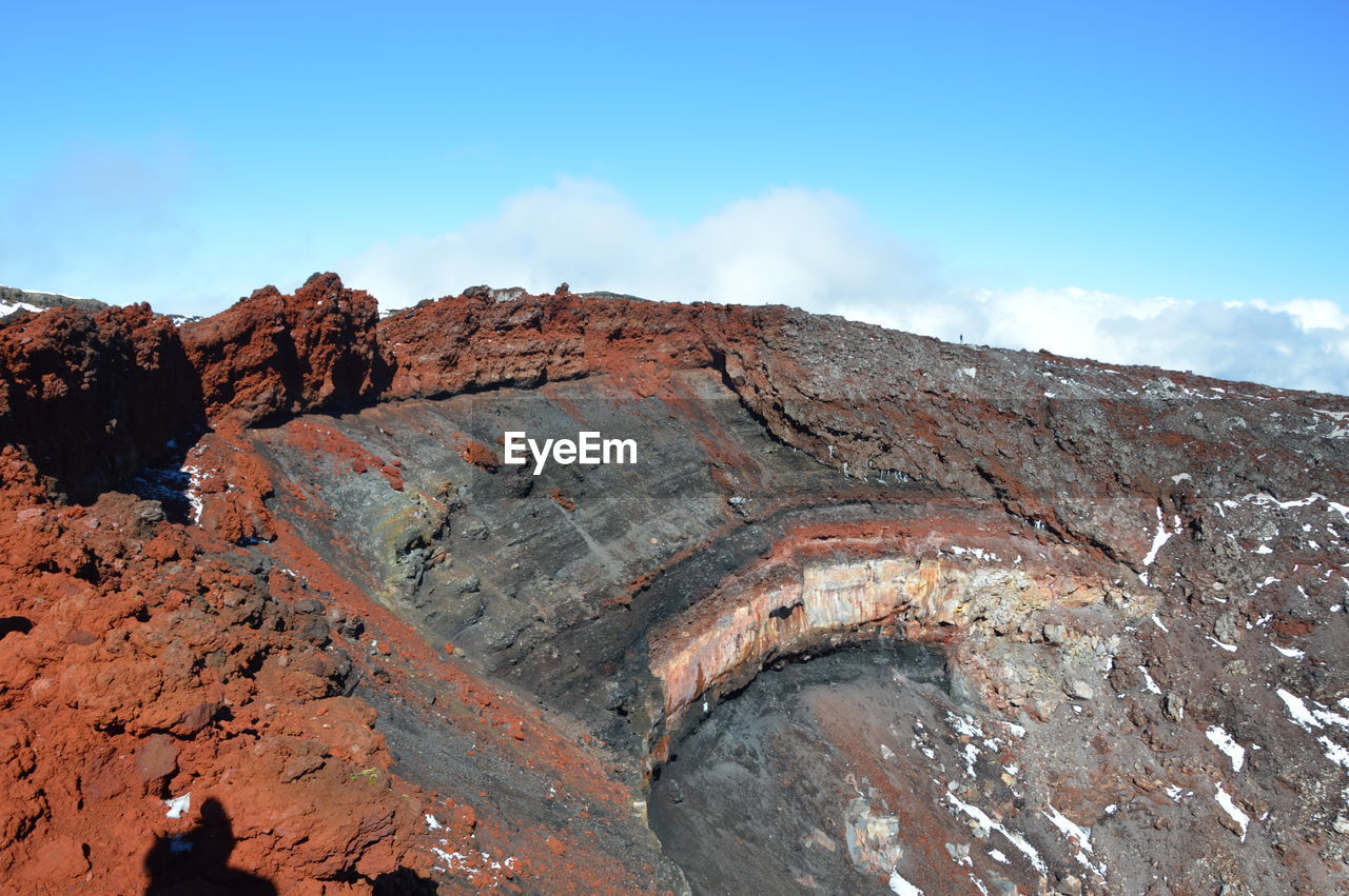High angle view of volcanic crater at taupo against sky