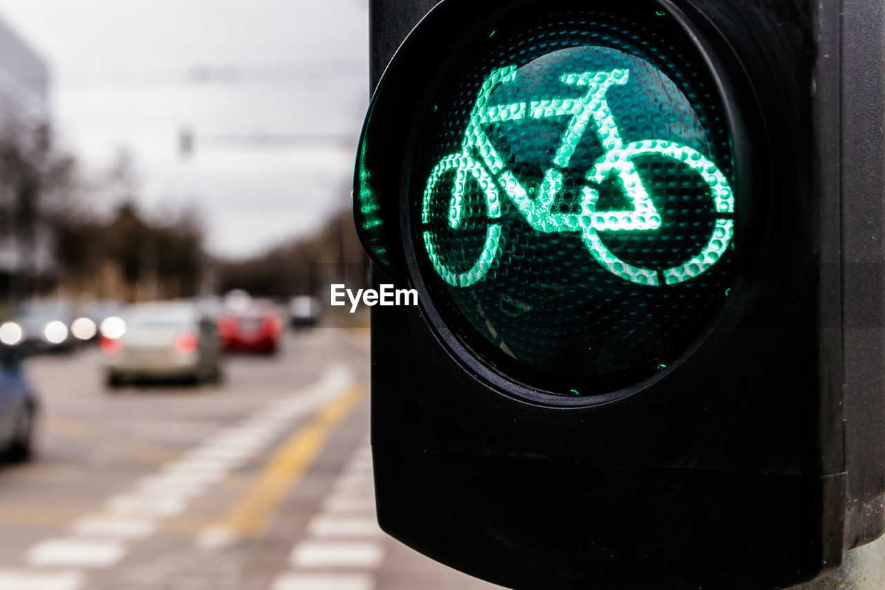 Close-up of illuminated road signal