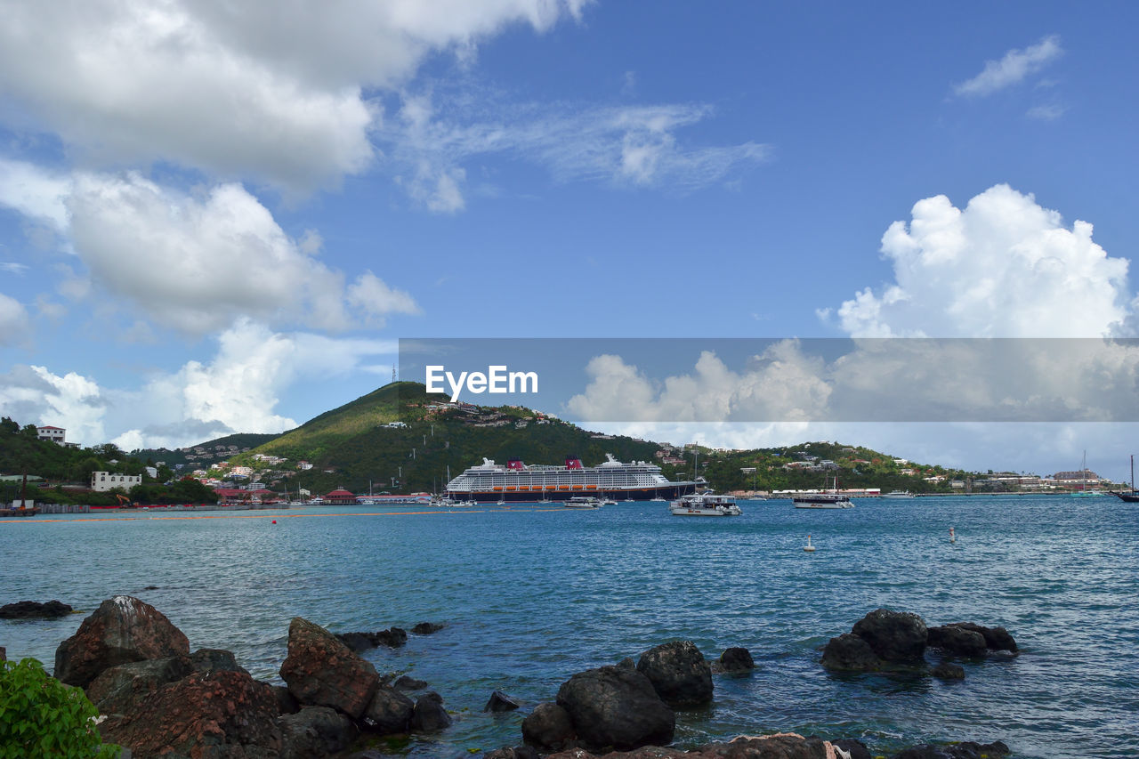 SCENIC VIEW OF SEA BY HOUSES AGAINST SKY