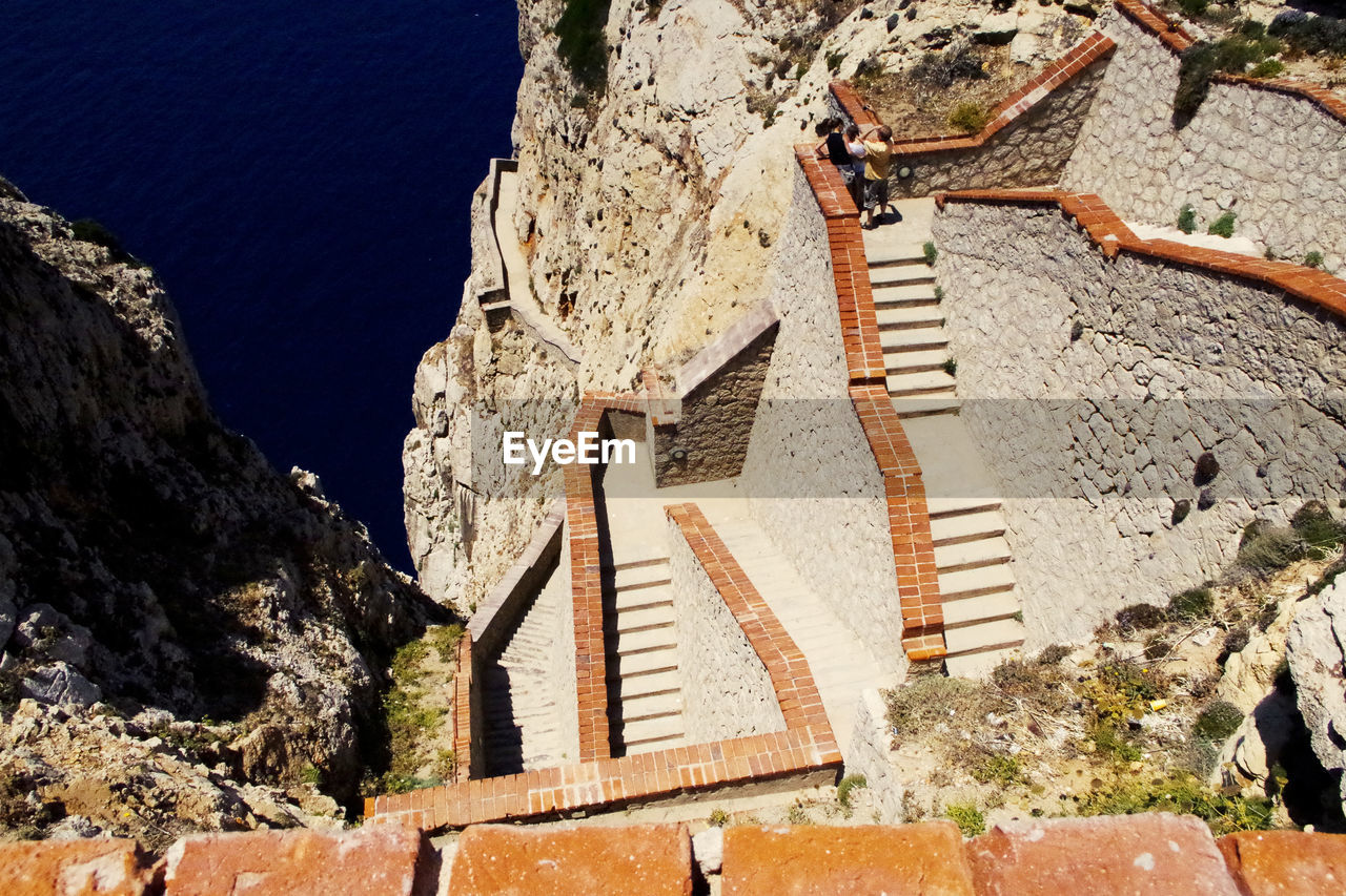 Aerial view of people on steps