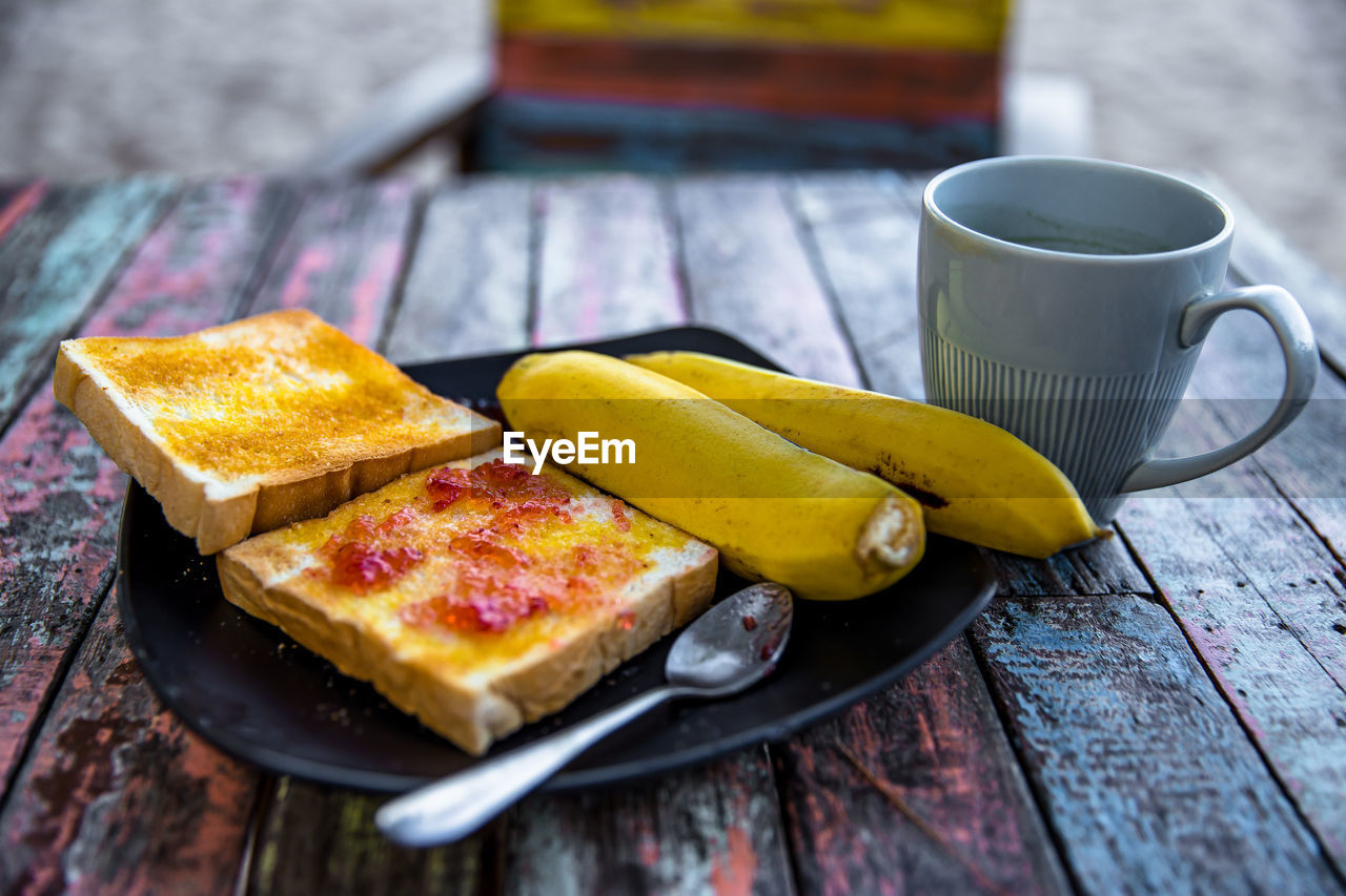 CLOSE-UP OF BREAKFAST ON COFFEE