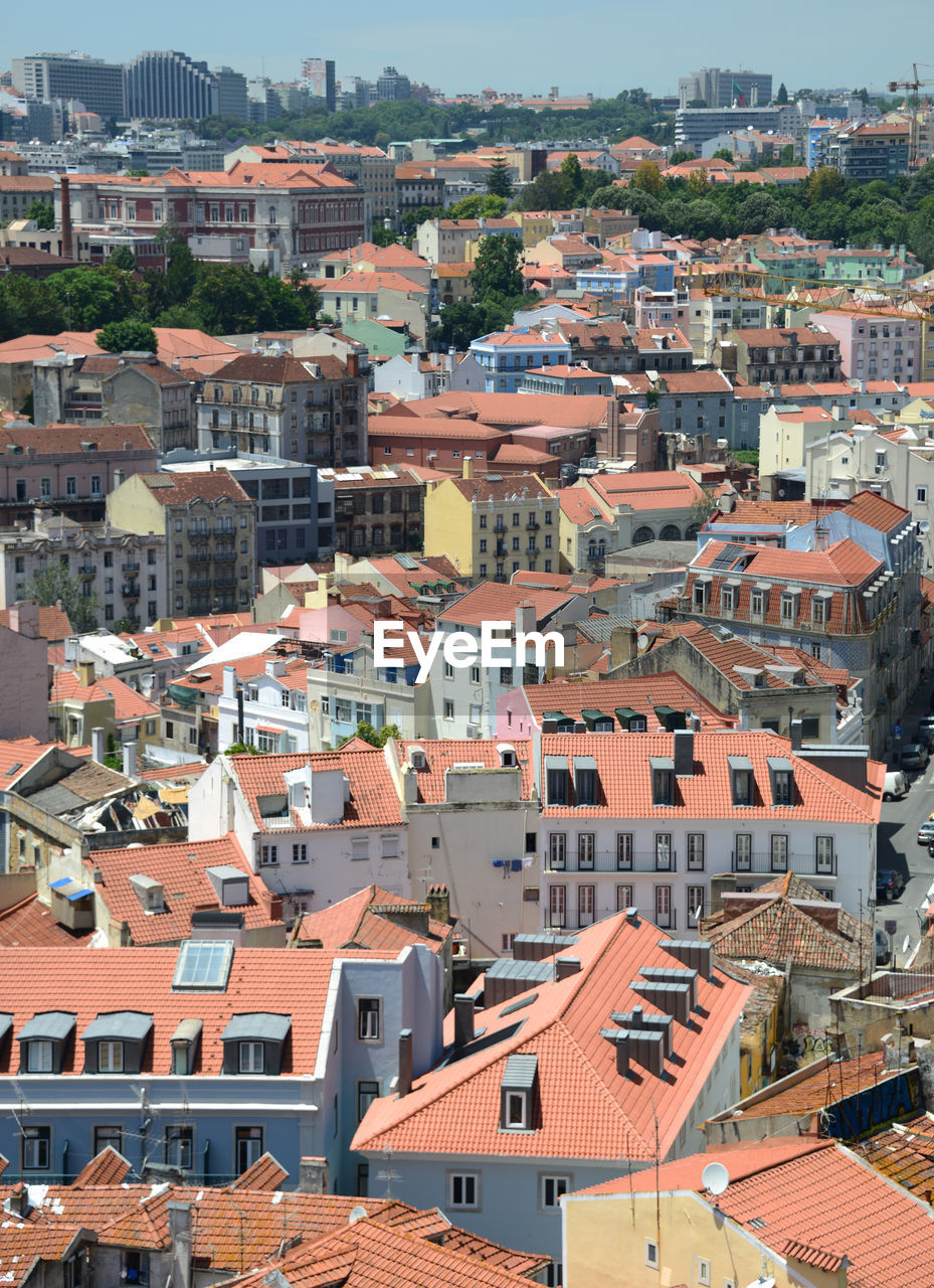 High angle view of buildings in city