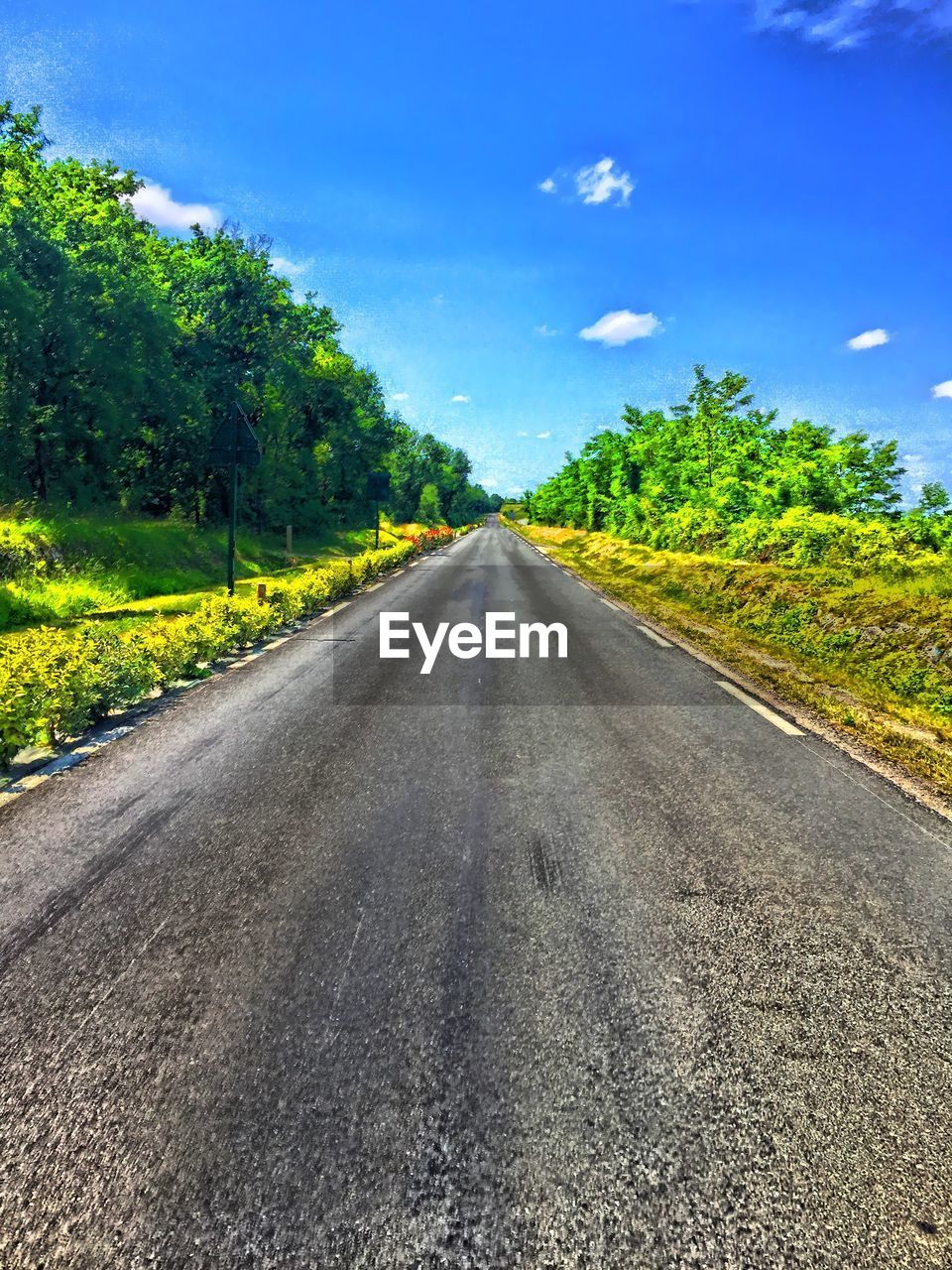 SURFACE LEVEL OF COUNTRY ROAD AGAINST SKY