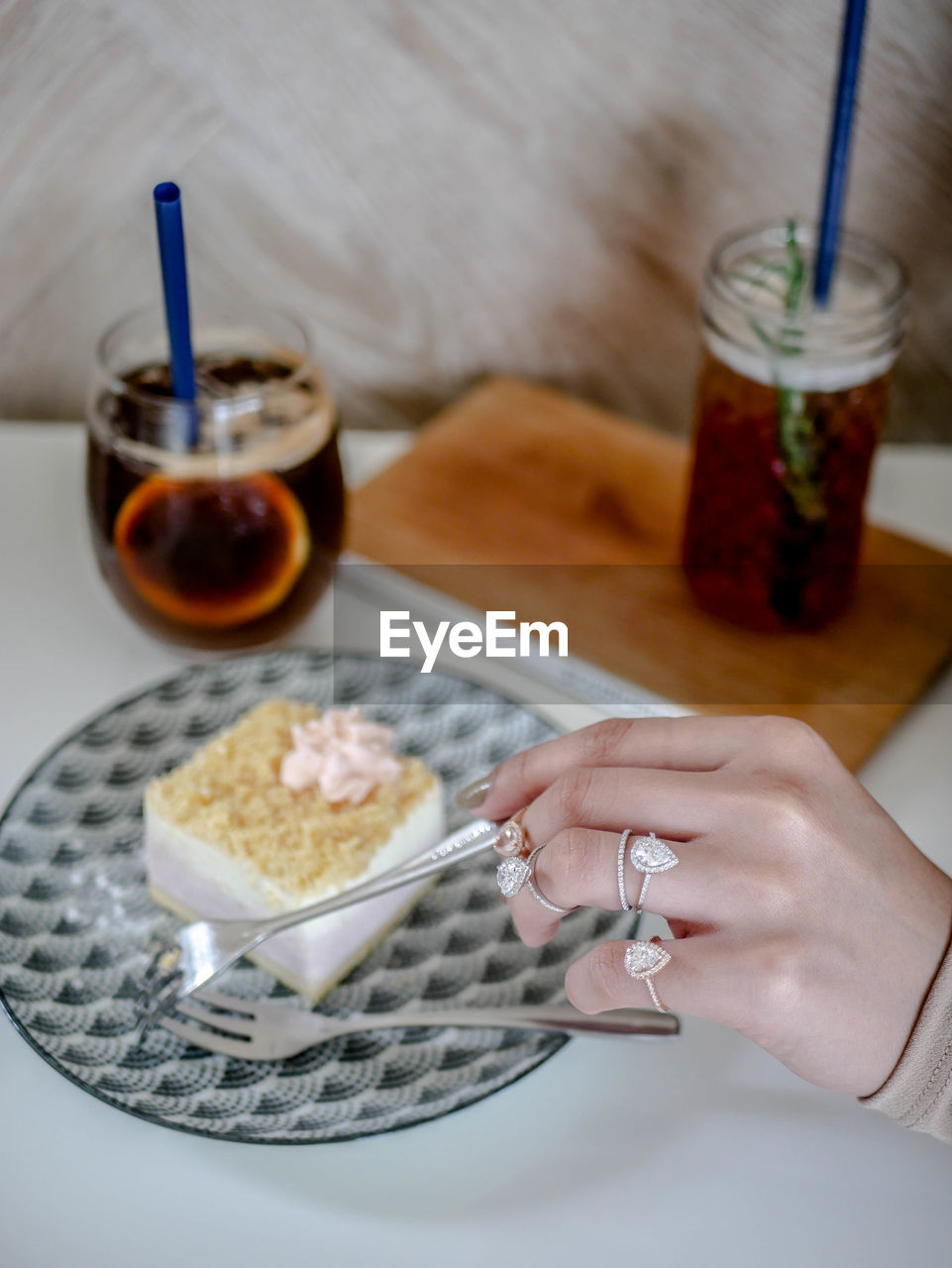 Midsection of man having breakfast